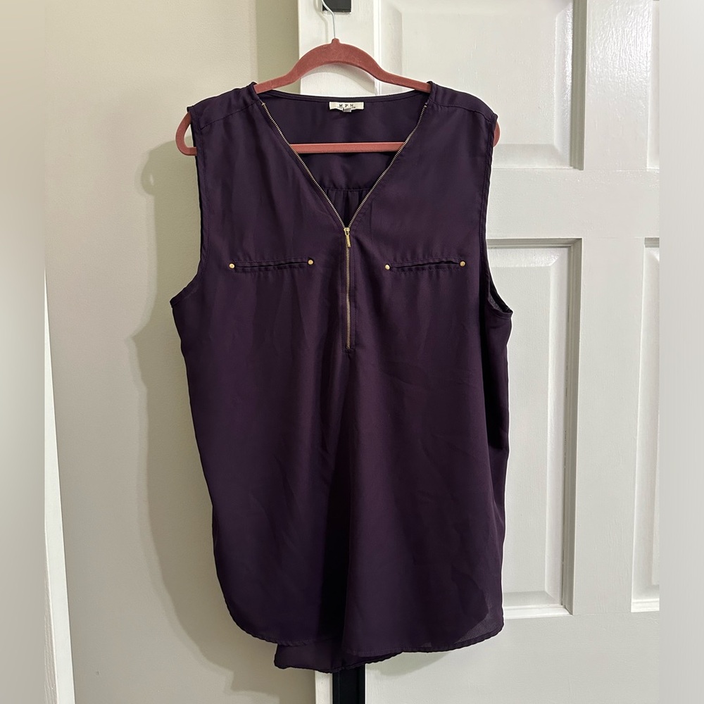 MPH 1/3 Zip Sleeveless Tank Purple 3X